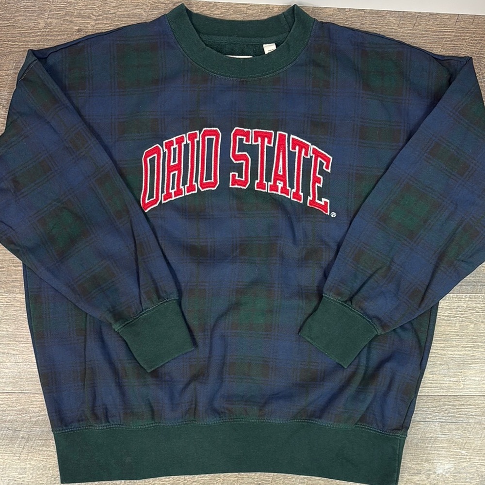 Tailgate Embroidered Ohio State Plaid Sweatshirt - Green and Blue Size Large